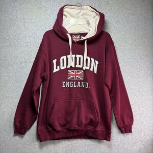 GWCC London England Hoodie Mens XL Union Jack Sweatshirt Hooded Burgundy Maroon